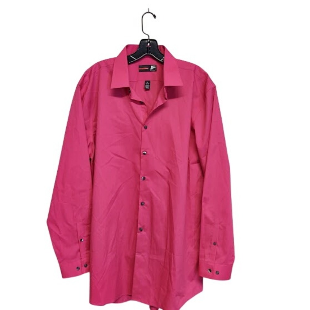 JF J.Ferrar Mens Slim Fit Dress Shirt Pink Long Sleeve Button Up 17-17.5 34-35